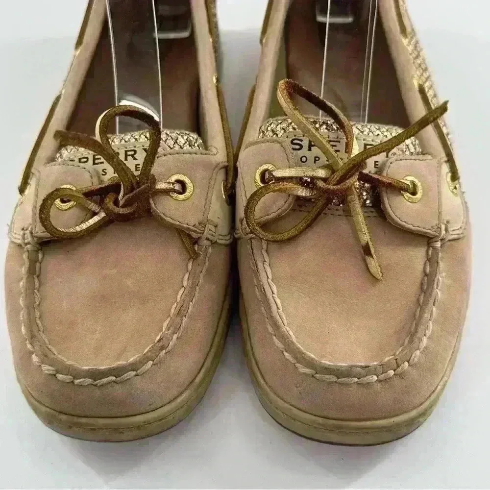 Sperry topsider flats 8.5 leather boat shoes gold glitter mermaidcore preppy